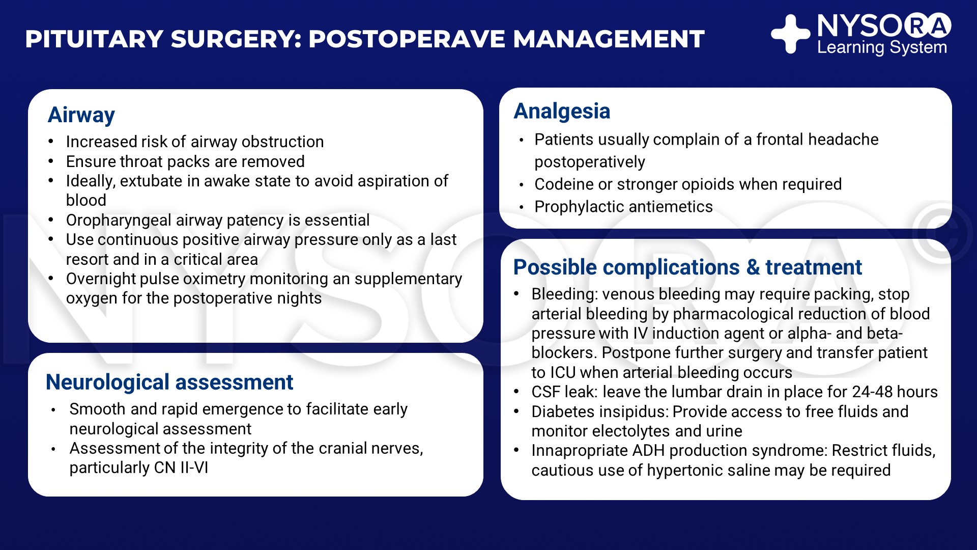 Pituitary surgery postoperative management - NYSORA